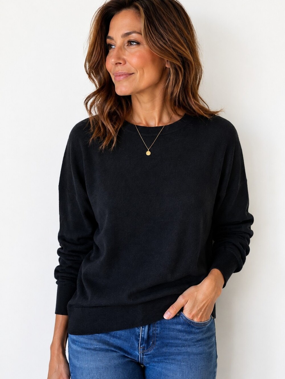 Tint & Shadow Black Long Sleeve Back Zip Soft‎ Cozy Sweater Large